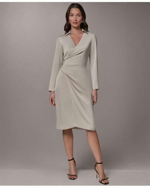 donna karan grey wrap dress Donna Karan White Black Cloud Print Wrap Dress Long Sleeeve Women's Size 0