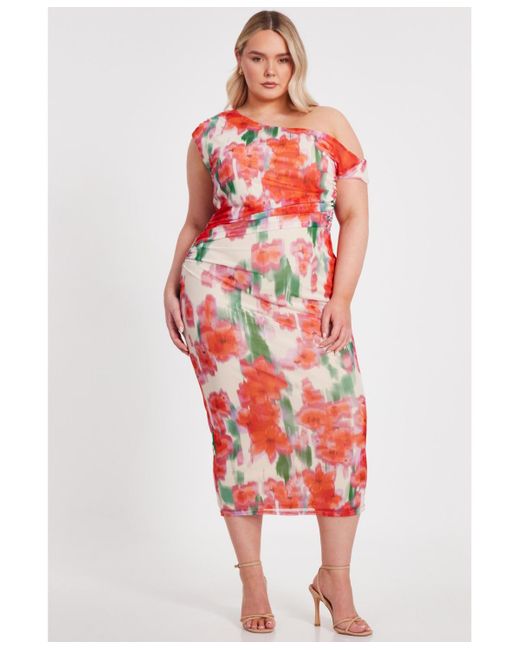 Quiz Women's Red Plus Size One Shoulder Mesh Maxi Dress