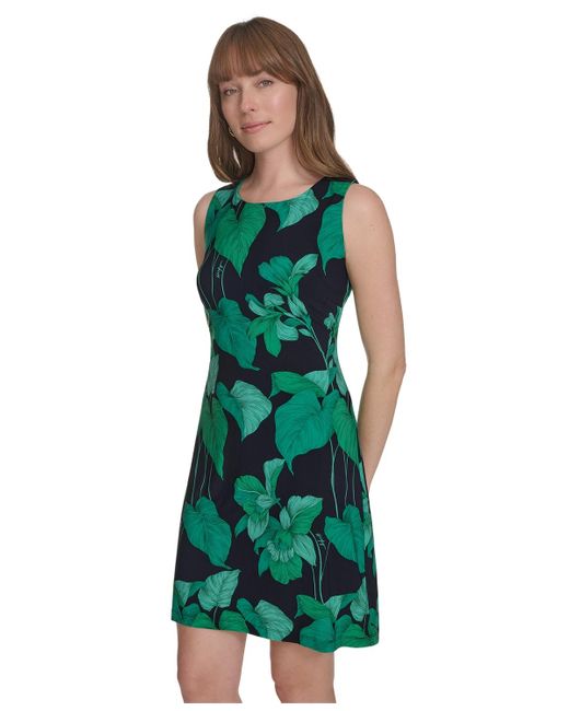 Tommy Hilfiger Green Petite Botanical-print Shift Dress