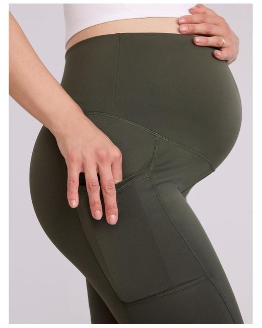 Motherhood Maternity Gray Over The Belly Side Pocket Active Maternity leggings
