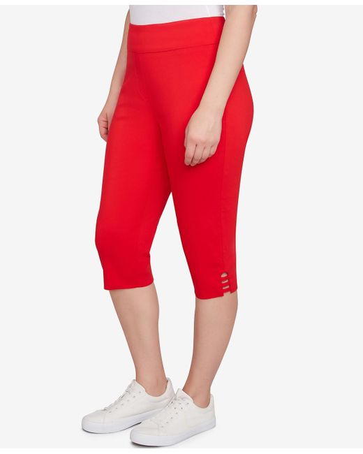 Ruby Rd Red Petite Ladder Hem Americana clamdigger Pullover Pants