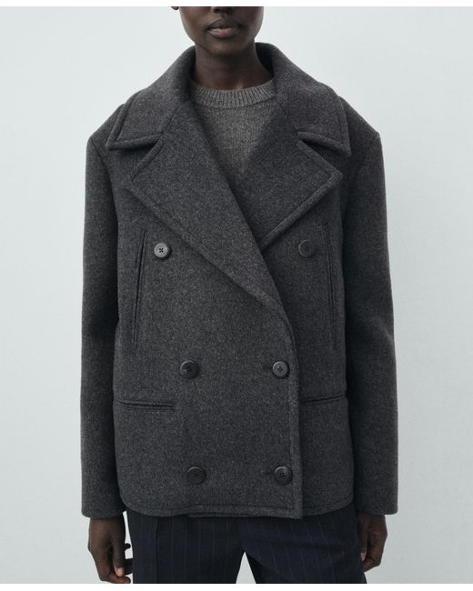 Mango Black Double-breasted Wool Coat