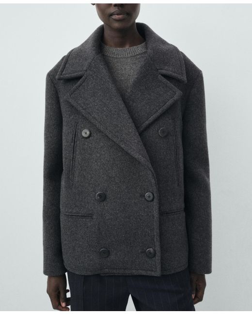 Mango Black Double-breasted Wool Coat