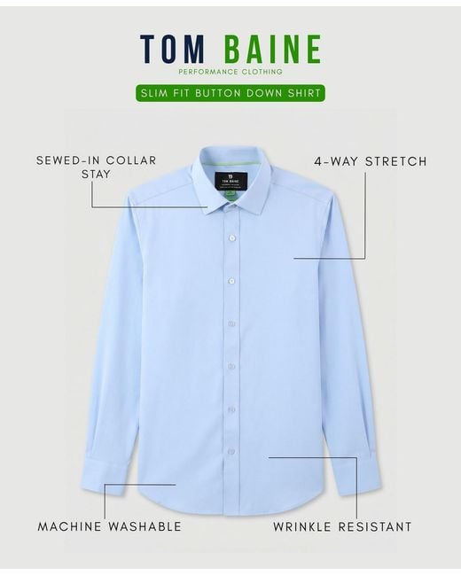 Tom Baine Blue Performance Stretch Solid Button Down Shirt for men