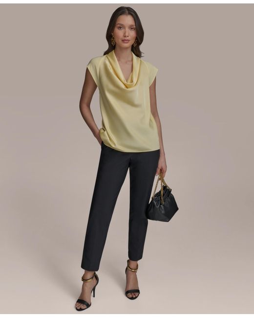 Donna Karan Natural Mixed Media Cowlneck Top