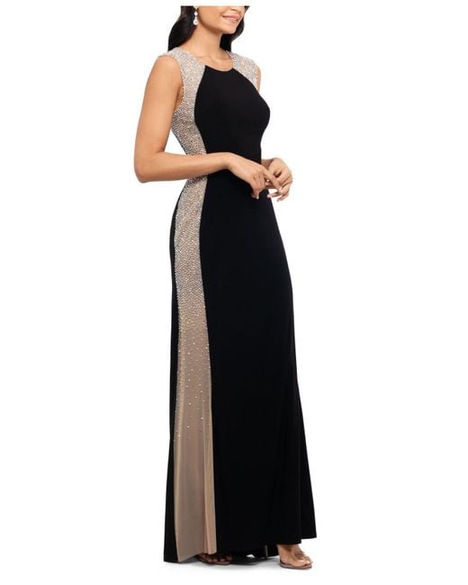 XSCAPE Womens Black Embellished Zippered Mesh Long Sleeve V Neck  Full-Length Evening Mermaid Dress Petites 2P - Walmart.com