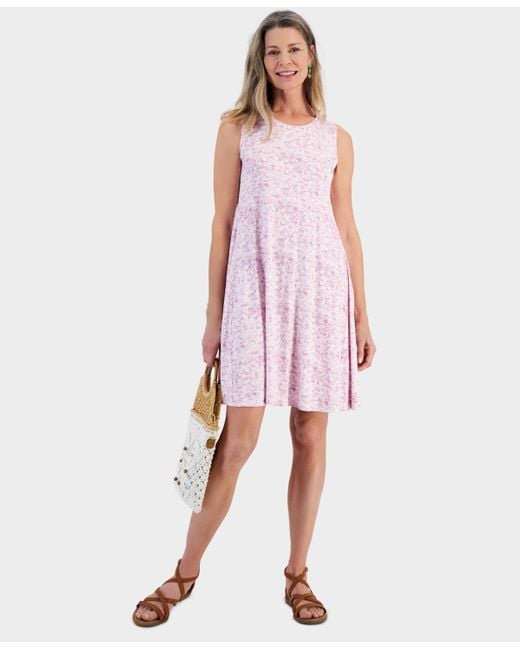 Style & Co. Pink Printed Sleeveless Knit Flip-flop Dress
