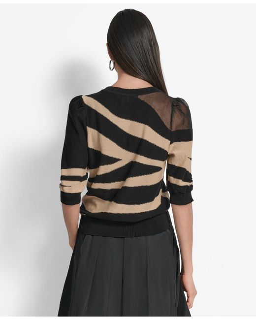 DKNY Black Zebra-print 3/4-sleeve Sweater