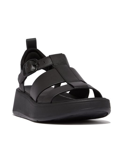 Fitflop Black F-mode Leather Flatform Fisherman Sandals
