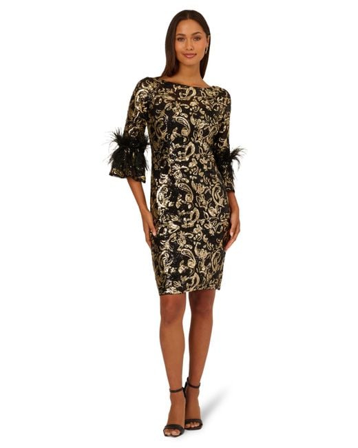 Adrianna Papell Multicolor Sequin Embroidered Midi Dress