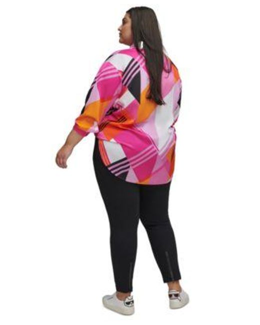Karl Lagerfeld Pink Plus Size Button Front Blouse Compression Pants
