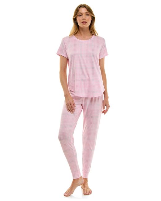 Roudelain Pink Printed Short Sleeve Top & jogger Pajama Set