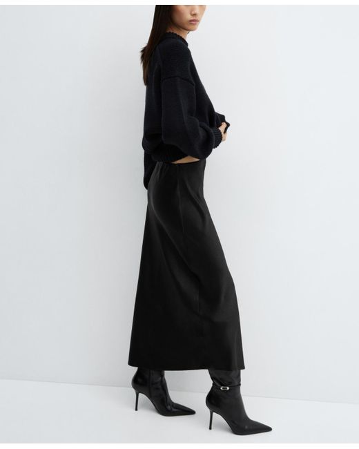 Mango Black Midi Satin Skirt