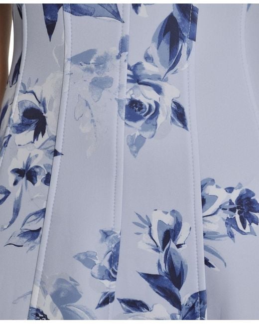 Calvin Klein Printed Fit And Flare V-neck Dress in Blue
