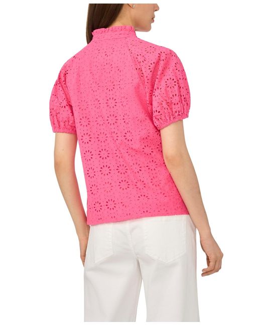 Cece Pink Short-sleeve Split Neck Blouse