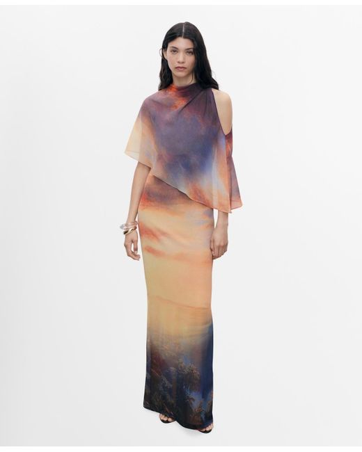Mango Orange Asymmetrical Layer Printed Dress