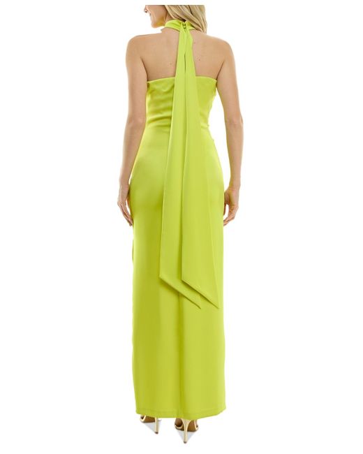Taylor Green Floral-trim Halter Gown