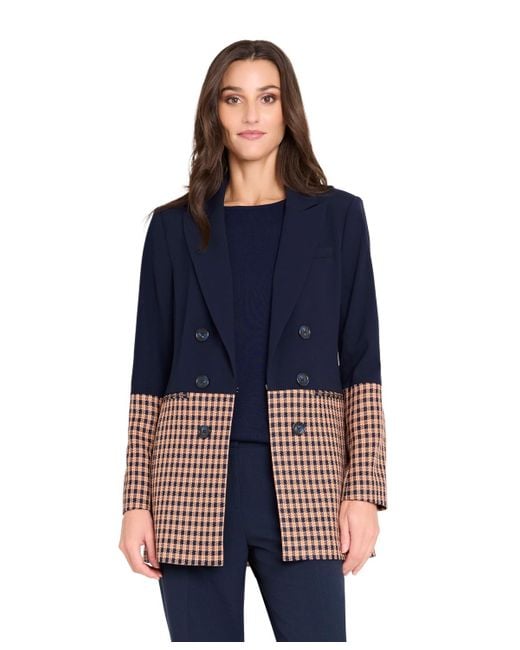 Tahari Blue Houndstooth Color Block Jacket