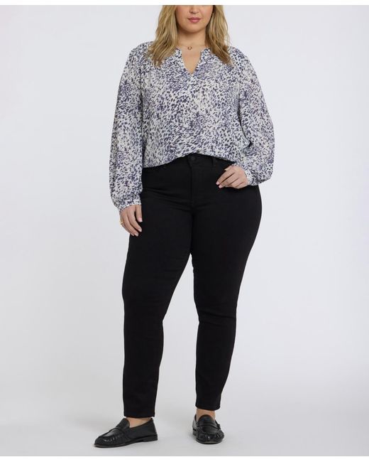 NYDJ Gray Plus Size Trinity Split Neck Top
