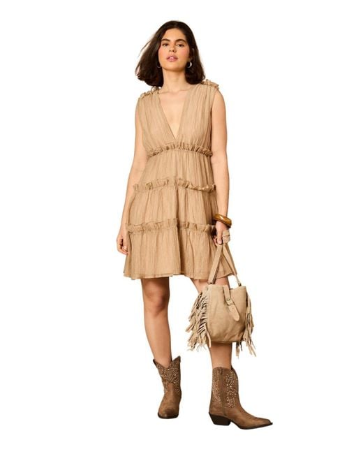 Oasis Natural Tiered Detail V-neck Mini Dress