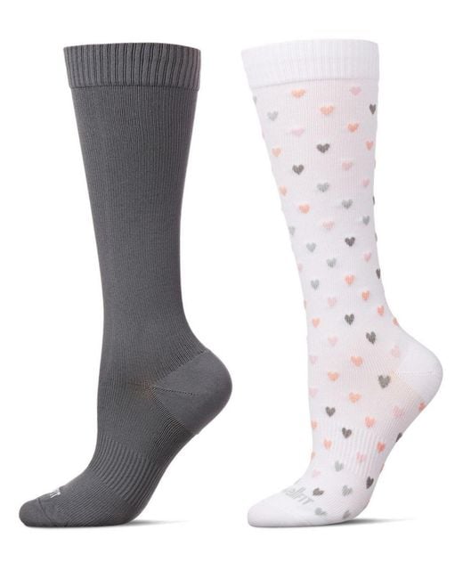Wellfit Multicolor 2 Pair Pack Hearts/ Solid Compression Socks