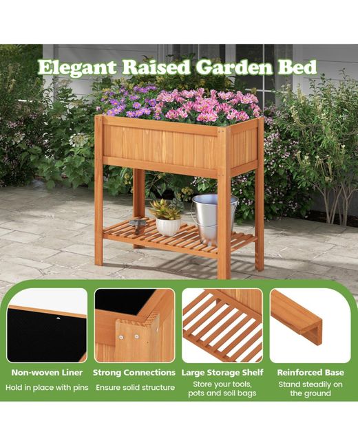 COSTWAY Brown Rectangle Wood Flower Planter Box Portable Raised Vegetable Patio