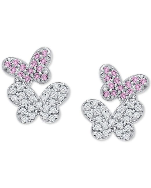 Giani Bernini Metallic Pink & Clear Cubic Zirconia Butterfly Stud Earrings In Sterling Silver, Created For Macy's