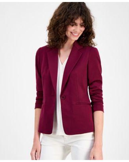 Anne Klein Red Ruched Sleeve One Button Jacket P Xxs Xl