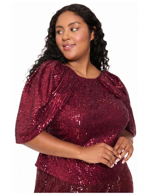 Muse Red Plus Size Sequin Draped-sleeve Top
