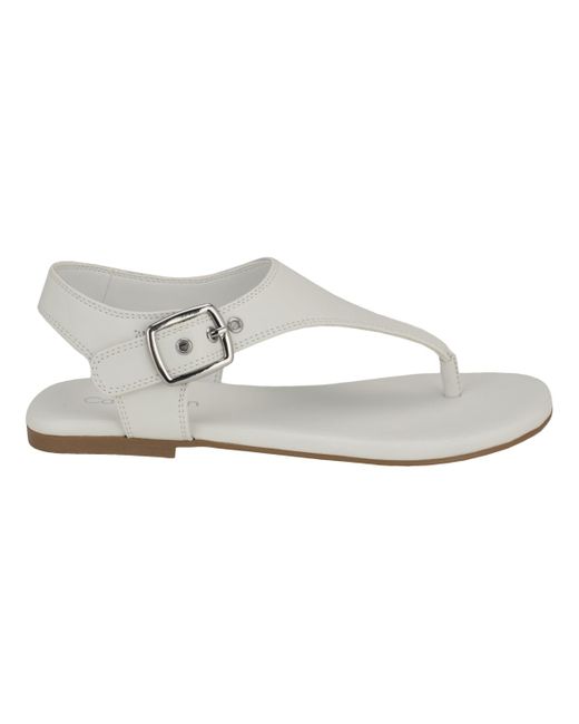 Calvin Klein White Moraca Round Toe Flat Casual Thong Sandals