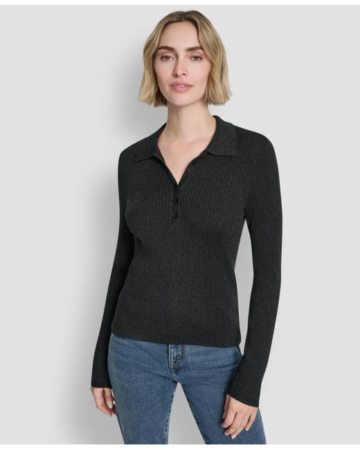 DKNY Black Ribbed Long-sleeve Sweater