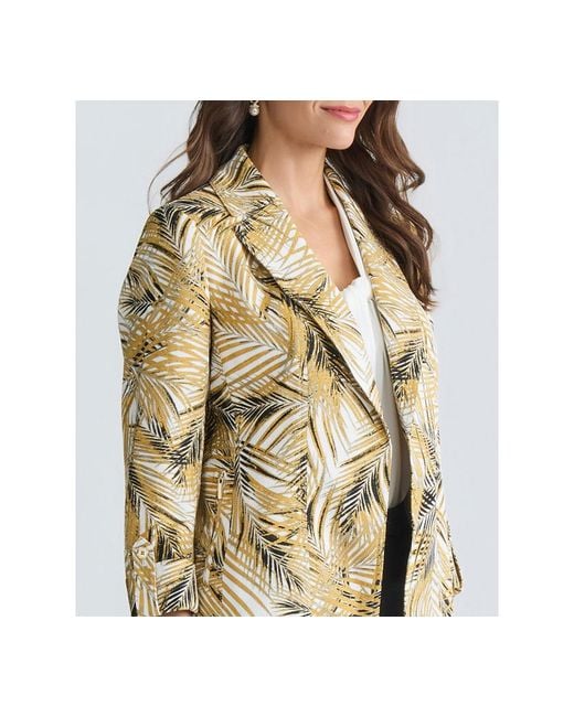 Kasper Natural 3/4-sleeve Open-front Palm Print Jacket