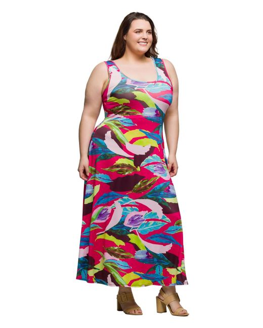 24seven Comfort Apparel Red Plus Size Scoop Neck A-line Sleeveless Maxi Dress