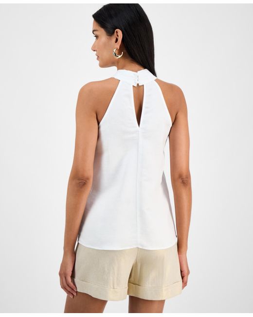 INC International Concepts White Linen-blend Halter Top