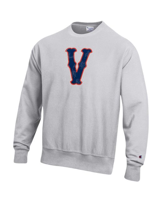 Champion Gray Distressed Virginia Cavaliers Vintage-like Vault Logo Reverse Weave Pullover Sweatshirt for men