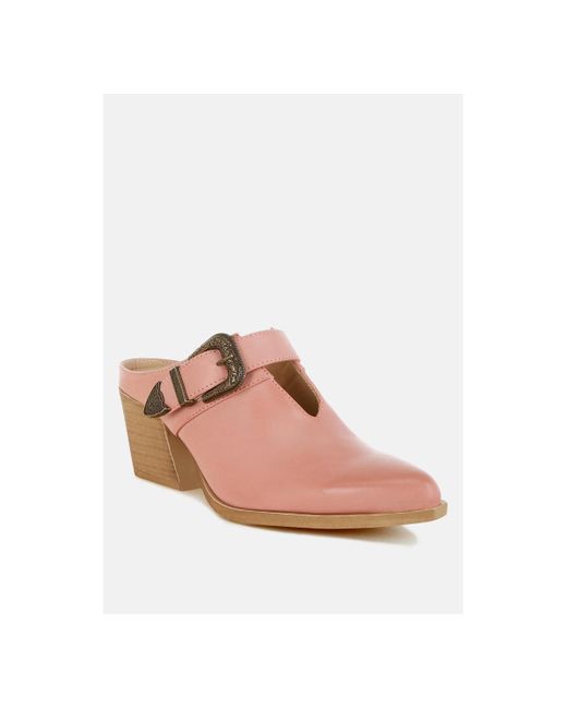 Rag & Co Pink Holler Carved Buckle Statement Mules