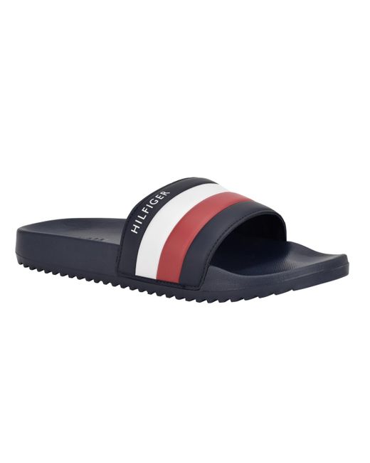 Tommy Hilfiger Blue Rozi Global Stripe Branding Pool Slide Sandals for men