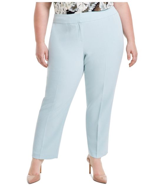 Kasper Blue Plus Size Mid Rise Straight-leg Fly-front Pants