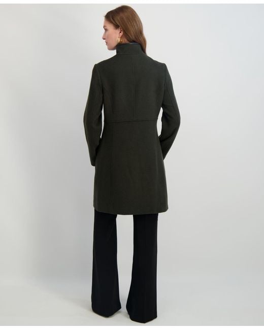 Tahari Green Stand-collar Button-front Coat