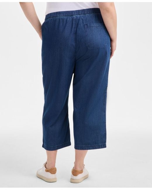 Style & Co. Blue Plus Size Chambray Pull-on Cropped Pants