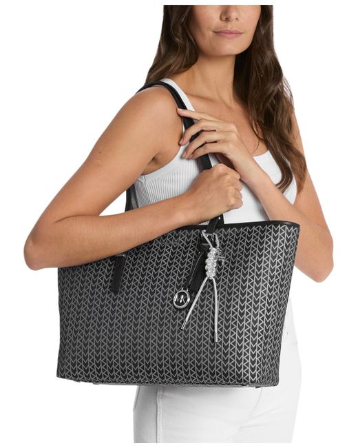 Michael Kors Black Michael Quinn Large Mk2000 Logo Jacquard Tote Bag