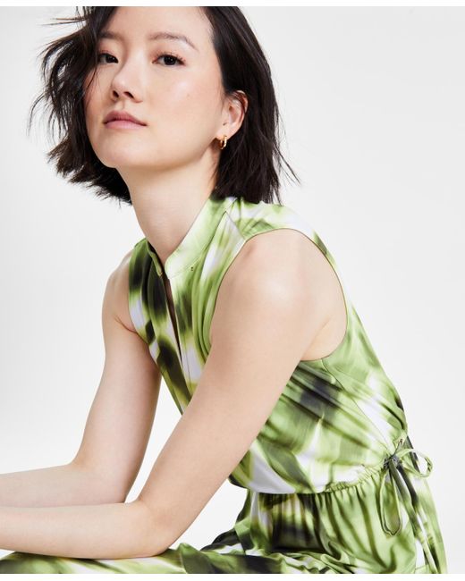 Anne Klein Green Jenna Blurry-print Drawstring-waist Dress
