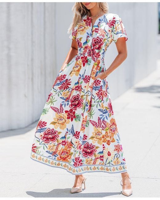 CUPSHE White Floral Print Maxi Beach Dress