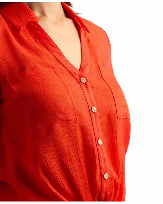 Bcx Red Texture Gauze Button-up Shirt
