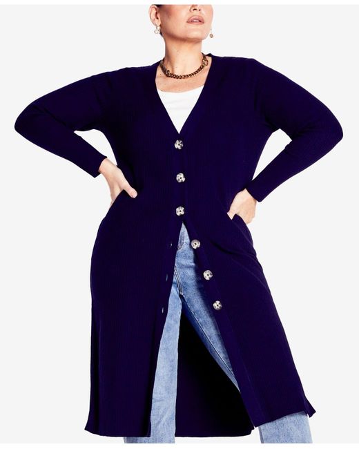 Avenue Plus Size Button Knit Cardigan Sweater in Blue | Lyst