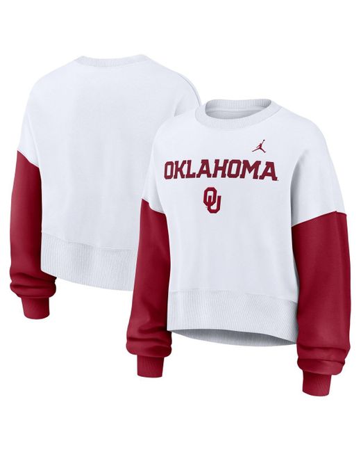 Nike White Alabama Crimson Tide Color Block Oversized Cropped Pullover Sweatshirt