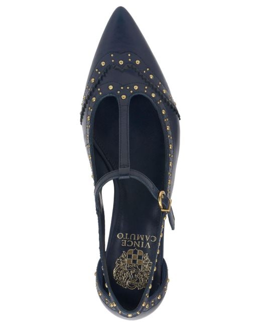 Vince Camuto Blue Valkie Studded T-strap Micro-heel Mary-jane Flats