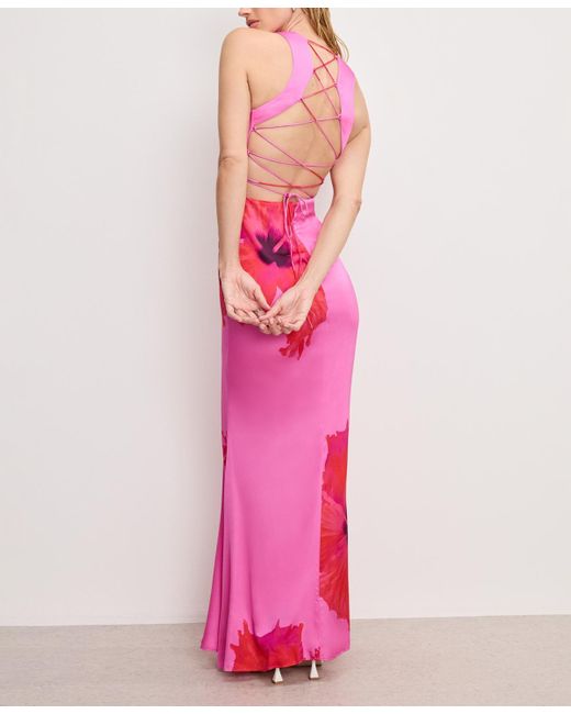 GOOD AMERICAN Pink Satin Lace-up Maxi Dress
