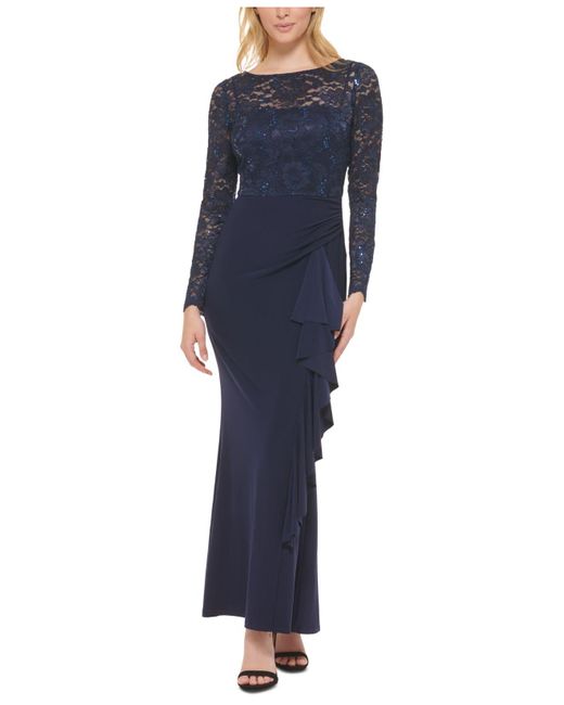 Jessica Howard Sequined Lacetop Gown in Navy (Blue) Lyst