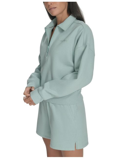 Calvin Klein Blue French Terry Collared Half-zip Pullover Top